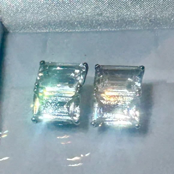 Carlisle Large Emerald Cut Crystal Clip Earrings Double Baguette Rhodium NWOT - Picture 9 of 11